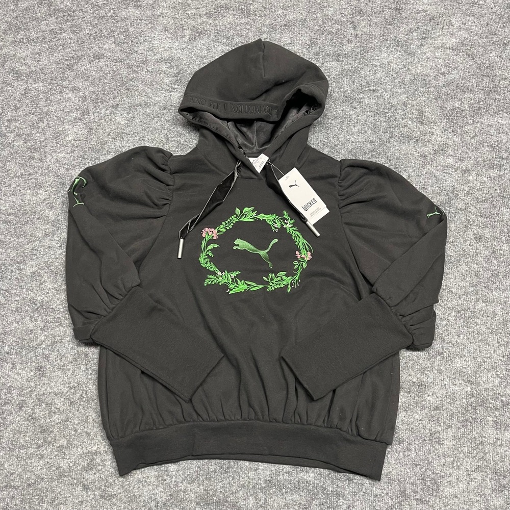 Puma x Wicked Elphie Hoodie Womens Small Black Fitted Puff Sleeve Baggy Collab